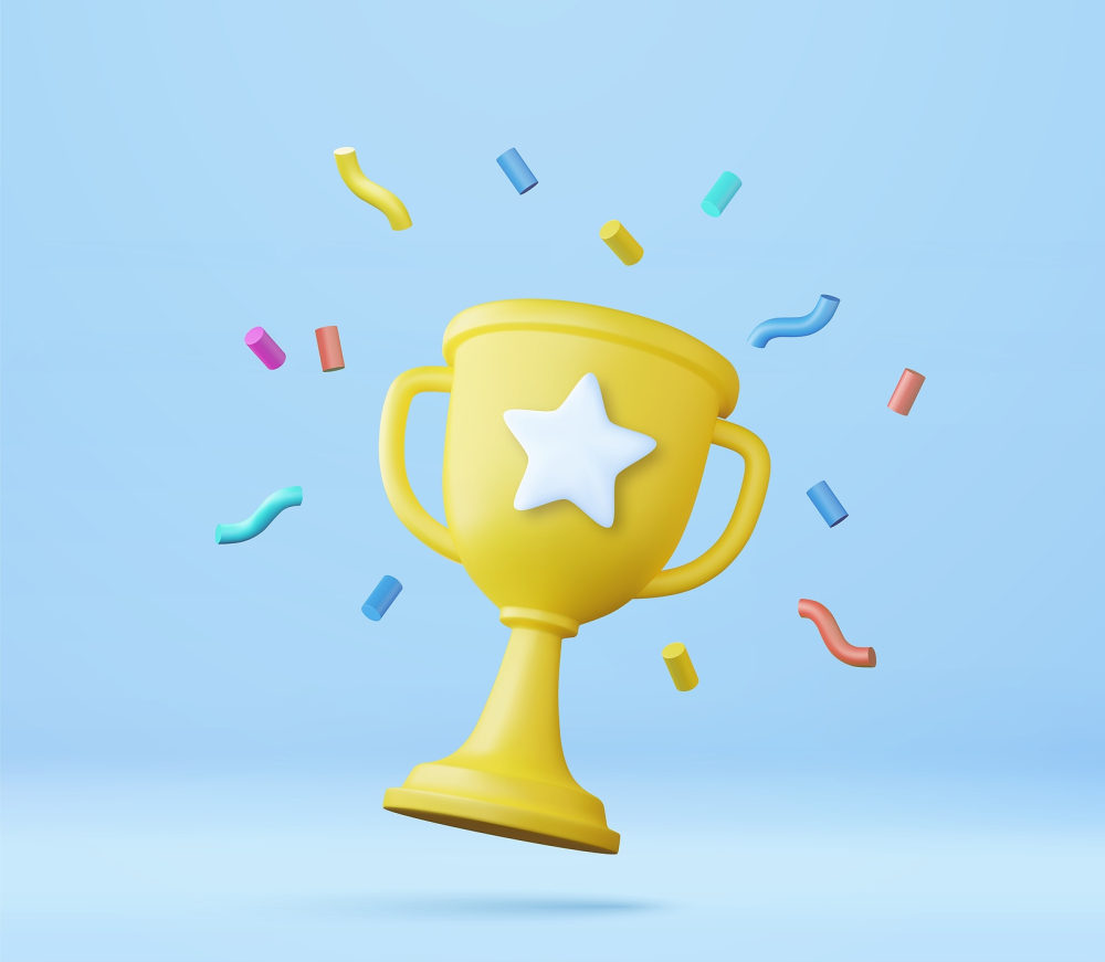 Prize Icon Gold Trophey with celebratory confetti